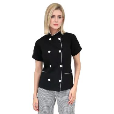 Imagem de Dólmã Chefe Cozinha Feminina Manga Curta - DEMORGAN, Preto, GG
