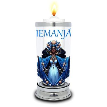 Imagem de Protetor de Velas 7 dias Orixá Iemanjá Copo Vidro Castiçal  - Balaio d