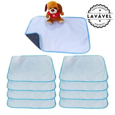 Imagem de Kit com 9 Tapetinhos Alta Absorção para Pets 70x50 Branco com borda Az