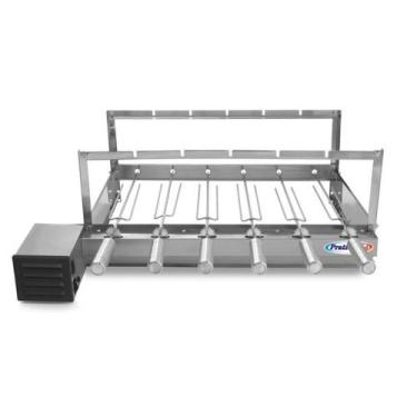 Imagem de Churrasqueira Giratória Inox Grill 6 Espetos Rotativa Gira Bivolt Moto