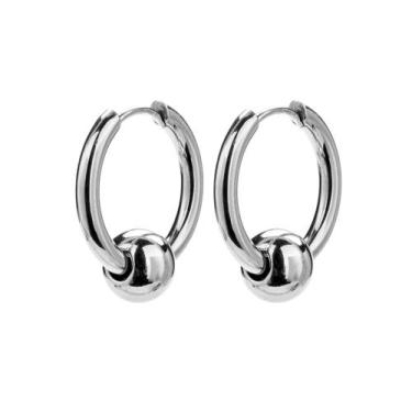 Imagem de PAR DE brinco argola em aço inox bolinha prateado 10mm 12mm 14mm 16mm 