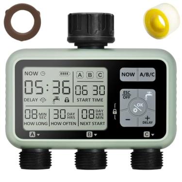 Imagem de Temporizador de irrigação de 3 saídas de latão, temporizador programável para mangueira de jardim com atraso de chuva, sistema de irrigação manual e automático, controle de irrigação digital à prova