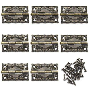 Imagem de Mini dobradiças dobráveis antigas, OZXNO 8 peças dobradiças de decoração retrô bronze com parafusos para caixa de joias armário caixa de madeira baú - 35 x 23 mm