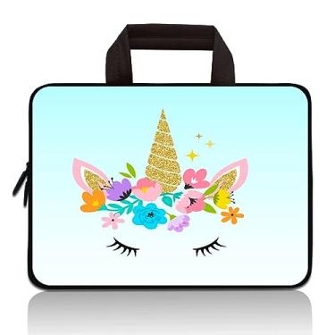 Imagem de HAPLIVES Bolsa de transporte universal para tablet infantil de 7 ~ 9 polegadas portátil neoprene com zíper, serve para iPad Mini 5 4 3 2 1, Galaxy Tab A 8.0 (unicórnio e flor)