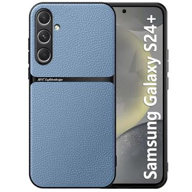 Imagem de BonYonka Capa de couro compatível com Samsung Galaxy S24 Plus 5G, couro PU premium e capa protetora antiderrapante de silicone TPU macio e fino à prova de choque, azul claro