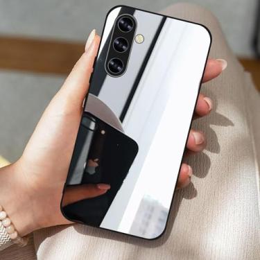Imagem de LUVI Capa espelhada compatível com Galaxy A35 5G para mulheres, meninas, maquiagem, fofo, luxuoso, vidro, espelho, design traseiro com amortecedor de silicone, fina, moderna, protetora, à prova de