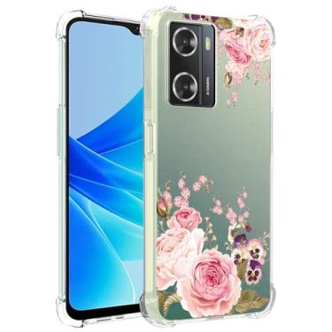 Imagem de Yerebel Capa para OnePlus Nord N20 SE/Oppo A77 4G/Oppo A77S 4G/Oppo A57 4G/Oppo A57S 4G/A57E 4G, Capa de telefone de borracha macia TPU transparente flexível para Oppo A57 4G Roseflower