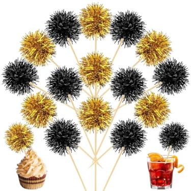 Imagem de MEMOVAN Foil Firework Cupcake Toppers 100PCS Sparkle Tinsel Cake Toppers Tinsel Drink Stirrer Gold Black Cake Cupcake Decoration Cocktail Picks for Birthday Wedding Graduation Party Supplies