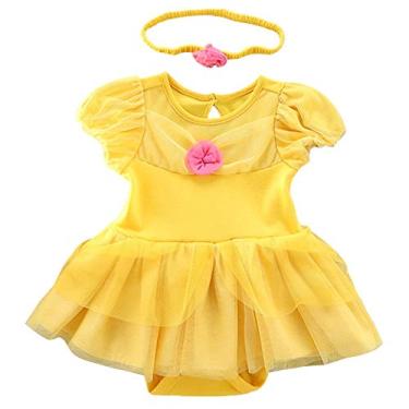 Imagem de HIHCBF Fantasia de princesa de Natal para meninas, sereia, Sofia, Belle, Halloween, festa de aniversário, vestido tutu com faixa de cabeça, 004 Belle, 3-6 Months