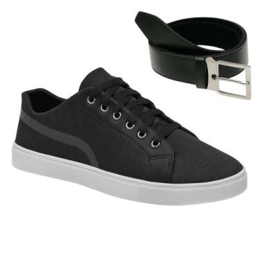 Imagem de Tenis Casual Masculino Sapato De Amarrar Sola Reta Leve + Cinto - Gmm 
