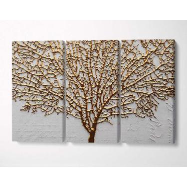 Imagem de 3 Quadros em Tecido Canvas Árvore Dourada Gold Abstrato - LindaCasaPre