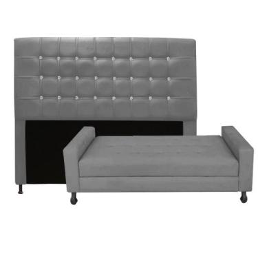 Imagem de Kit Félix com Cabeceira Dama com Strass 1,60 cm Queen Size Baú Quarto 