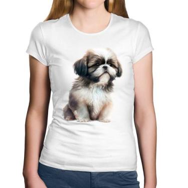 Imagem de Baby Look Algodão Cachorro Shih Tzu Filhote - Foca na Moda, Branco, M