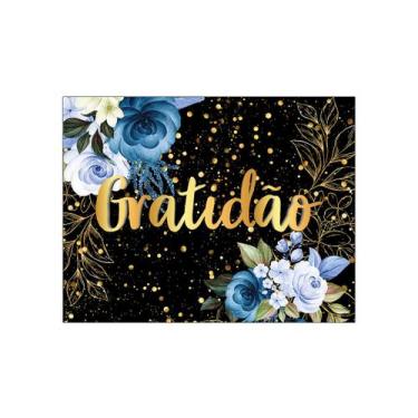 Imagem de Painel de Festa Horizontal 1,55 X 1,20 -  Gratidão Floral Azul Efeito 