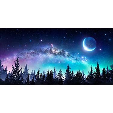 Imagem de AOFOTO Cenário de floresta noturna estrelada de 3 x 1,5 m lindo universo galáxia estrelas e lua natureza verão céu nebulosa paisagem noturna Via Láctea fundo de estúdio fotográfico adereços festas de vinil pôster banner