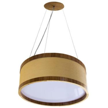 Imagem de Pendente Antares Rattan de Madeira Redondo Madeluz 50x22 cm Freijó
