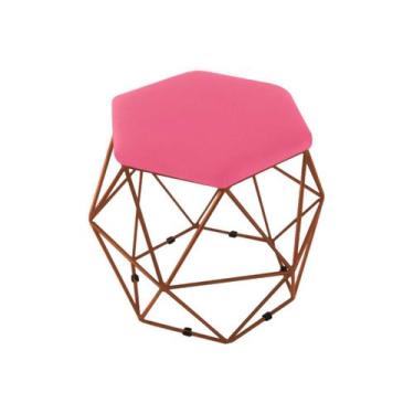 Imagem de Puff Aramado Onix Hexagonal Base Bronze  Rosa Pink - Maitê Moda Casa