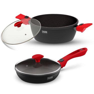 Imagem de Panelas Ichef Ultra Family Size 24cm, Sauté Petit 20cm com Tampas de Vidro Vermelha