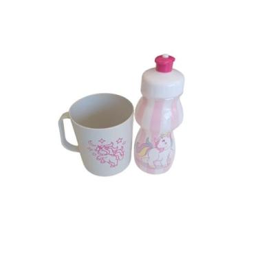 Imagem de Kit Infantil Copo e Squeeze Unicórnio 250ml Plástico - Qualiplas 