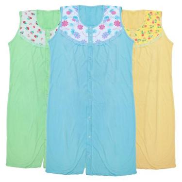 Imagem de Camisola senhora algodão confortável sem manga vestido com botões - Fo