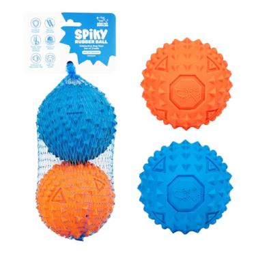 Imagem de Brinquedos para cães resistentes Best Pet Supplies para mordidas fortes, com apito, bola pontiaguda atóxica para saúde bucal, brinquedo interativo, 2 unidades, azul, laranja (M: 6,3 cm)