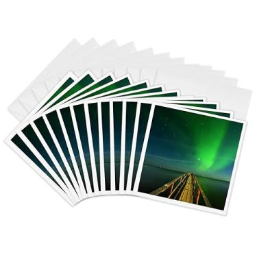 Imagem de 3dRose Cartões comemorativos - Canadá, Manitoba, Winnipeg. Luzes do norte refletidas. Lago Winnipeg - 15 x 15 cm, conjunto de 12 (gc_329746_2)