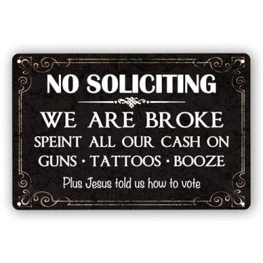 Imagem de QYAYIK Placa sem solicitação para casa, placas engraçadas sem solicitação para casa, portão da porta da frente, uso externo, placa retrô 30,5 x 20,3 cm