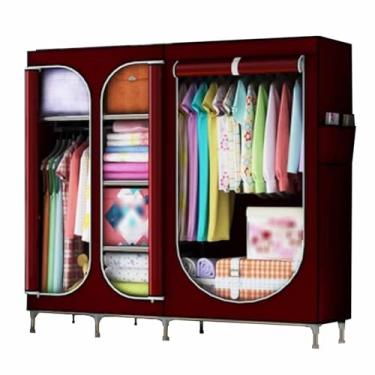 Imagem de Guarda-roupa Armário grande com zíper totalmente fechado, armação de tubo de aço, pano de cetim, guarda-roupa resistente, durável, simples para quarto armário