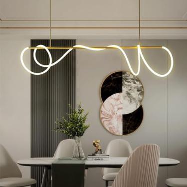 Imagem de Nórdico Tubo LED Luz Pendente Minimalista Ferro Faixa Longa Lustre Ajustável Lâmpadas Penduradas Decorativo Iluminação de Teto para Ilha de Cozinha Restaurante(200cm/78.7in,Warm Light)
