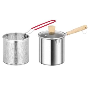 Imagem de FytStycale Frigideira profunda Frigideira com filtro de óleo Cesta de peneira para coxas de frango frito, S