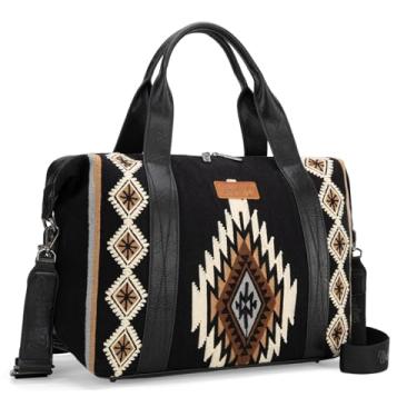 Imagem de Bolsa esportiva feminina Wrangler grande para viagem de fim de semana, tapeçaria, bolsa de mão, Tapeçaria preta, 18.2" x 6.8" x 16.2"
