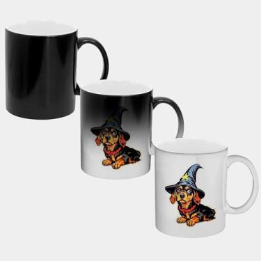 Imagem de Caneca Magica Porcelana Muda de Cor - 325ml - DACHSHUND CACHORRO CHAPEU MAGO