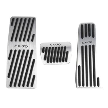 Imagem de LEXLEY 3 peças de pastilhas antideslizantes de alumínio para pedal de freio a gás, capas de pedal acelerador automático sem perfuração apenas para Mazda 2025 CX-70-SLIVER