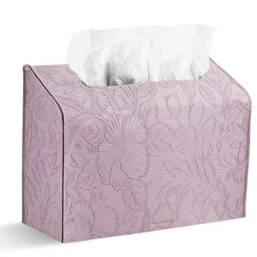 Imagem de Hennaja Capa de couro para caixa de toalha de mão de papel descartável, compatível com toalha de mão de papel Kleenex (1 roxo esculpido)
