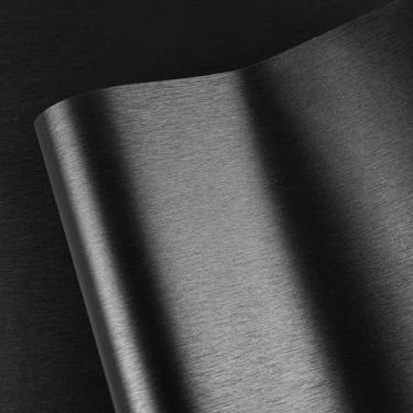 Imagem de Abyssaly Papel de parede metálico autoadesivo de aço inoxidável para cozinha, papel de contato preto escovado, papel de parede metálico autoadesivo para forno de micro-ondas e armários 39,9 cm x 198,6