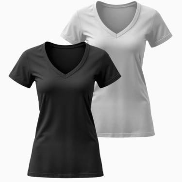 Imagem de Camiseta Feminina Algodão Gola V Manga Curta 02 Unidades - Fafenix, G,