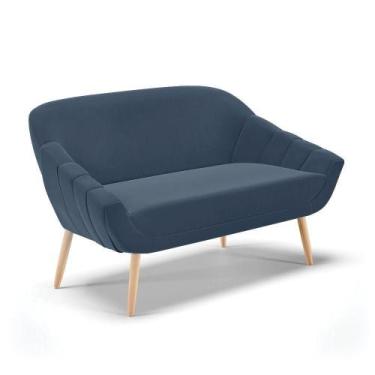 Imagem de Namoradeira 2 Lugares Suede Azul Marinho Pés Palito Natural - DROSSI