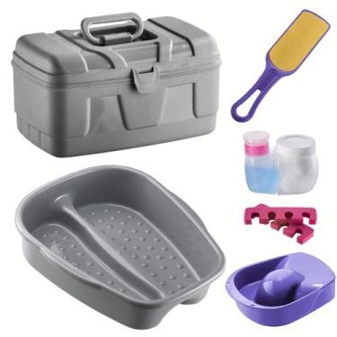 Imagem de Kit Manicure Pedicure Tripé Maleta Tigela mão Bacia Pés Lixa Separador