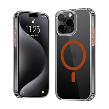 Imagem de Ankceed Capa magnética forte para iPhone 15 Pro Max, [compatível com Magsafe] [antiamarelamento] traseira rígida, fina transparente, antiarranhões, à prova de choque, 6,7 polegadas, laranja