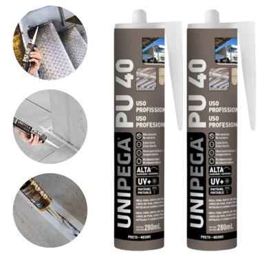 Imagem de Kit 2 Cola Selante PU40 Poliuretano Preto 400g Profissional Adesivo Vedação Alta Resistência Madeira Vidro Metal