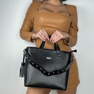 Imagem de Bolsa recuo em couro legitimo b.997, Preto