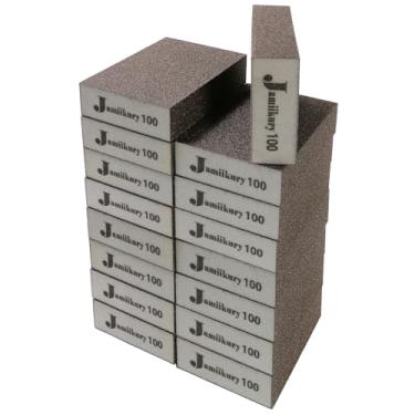 Imagem de 16 peças de blocos de lixa de 100 grãos, esponja de lixa média Jamiikury lavável e reutilizável, esponja de lixa seca úmida para móveis de metal de madeira, tinta e drywall