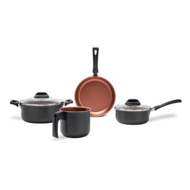 Imagem de Jogo De Panelas Brinox Topázio Antiaderente Pró-flon 4 Peças Cinza