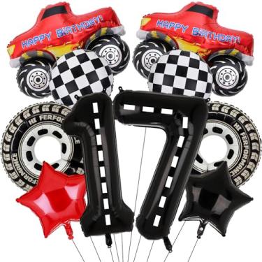Imagem de Monster Truck Birthday Number Foil Balloon for Monster Truck 17th Birthday Race Car Theme Party Supplies (17th)