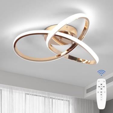 Imagem de CANEOE Luminária De Teto Led, 3 Cores, Regulável, Moderna, Com Controle Remoto, Ouro Rosa, Luminária De Montagem Embutida Para Quarto, Sala De Estar, Cozinha, Escritório, 42 W