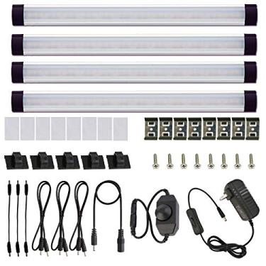Imagem de AIBOO Kit De Iluminação Led Para Armários, Fita De Led, Luzes De Prateleira, Fio Direto, Barra De Luz De Cozinha Regulável De 12 V, Conectável Com Interruptor Basculante E Adaptador De Tomada (4 Pa