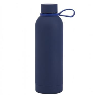 Imagem de FAMKX Garrafa de água esportiva de boca estreita isolada de parede dupla de aço inoxidável com alça, frasco a vácuo em forma de cola (azul escuro)