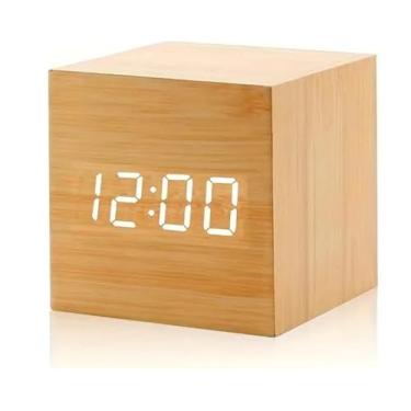 Imagem de Relógio Despertador Digital Cubo Led Mesa Sound Control (Marrom/Preto/Creme) (Creme)