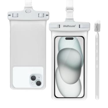 Imagem de wellhouse Bolsa de telefone à prova d'água, capa impermeável para iPhone 16 15 14 13 12 Pro Max XS Samsung, IPX8 3D Cellphone Dry Bag Beach Essentials (1 pacote - branco 7,0, 7 polegadas)