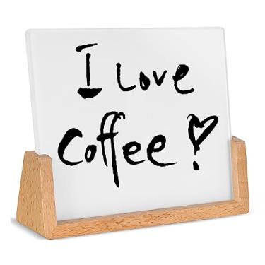 Imagem de Quadro apagável a seco de vidro com base de madeira maciça, quadro branco de notas de mesa, bloco de anotações, mini placa de vidro para exibição de mesa (base acústica, vidro)